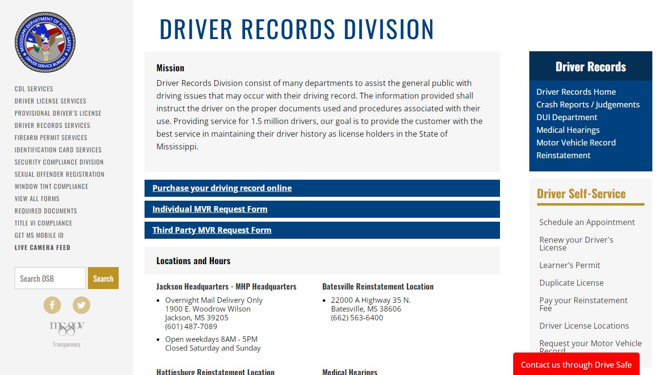 Driver Records Division | DPS Driver Service Bureau - MS